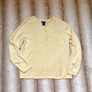 Karen Scott yellow Cotton v neck sweater pullover front buttons